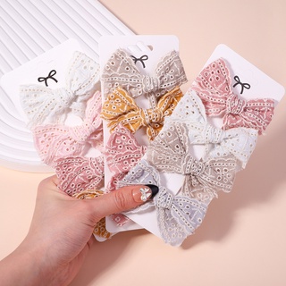 4pcs/set Cotton Solid Color Bow Hairpins for Girls Lace Hollow Barrettes Hairpins Childrens Fashion Hair Accessories