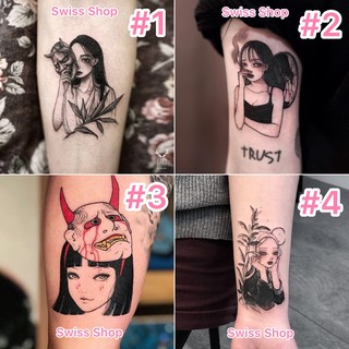 (ซื้อครบ10แผ่น แถมฟรีอีก5แผ่น) แทททูสไตล์ญี่ปุ่น สติ๊กเกอร์แ…