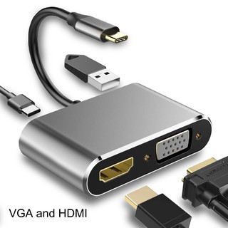 สายแปลงสัญญาณ USB Type-C 3.0 พร้อม HDMI + VGA 4K ชาร์จเร็ว PD 18W อะแดปเตอร์ สำหรับแล็ปท็อป USB-C