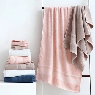 Simple Home พร้อมส่ง! ผ้าเช็ดตัว ผ้าเช็ดผม ผ้าขนหนู คอตตอน100% ทอลายดอท ผืนใหญ่+เล็ก เข้าเซต 4สี น่ารัก