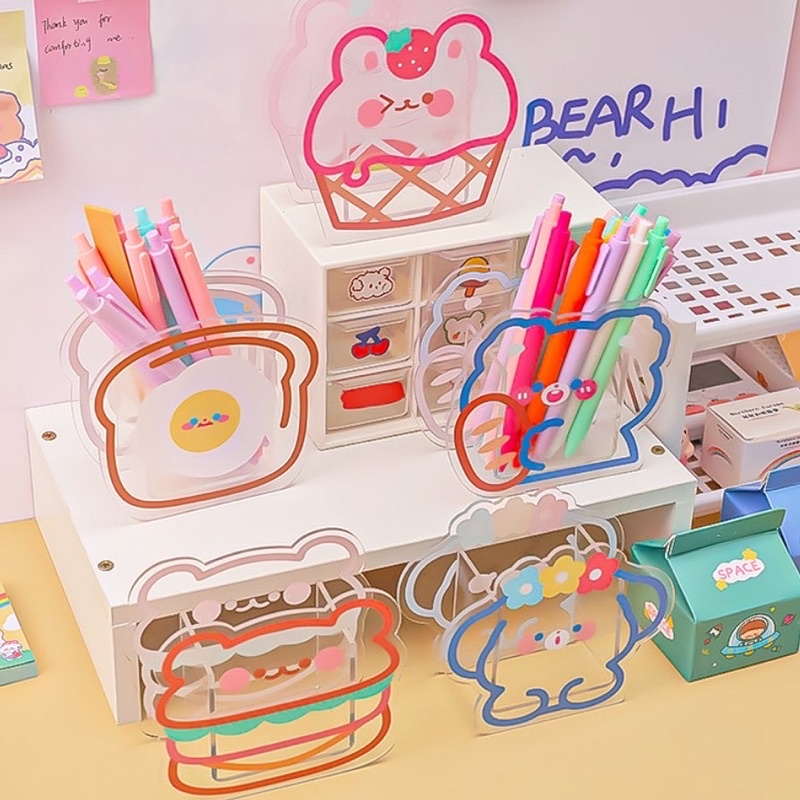 กล่องใส่ปากกา ที่ใส่ปากกาลายการ์ตูน สุดน่ารัก ทำจากพลาสติกอะคริลิค