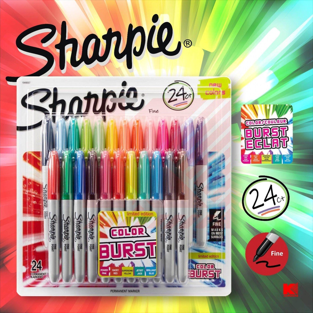 ปากกามาร์กเกอร์ ชาร์ปี้ Sharpie Fine / Ultra Fine แพ็ค 24ด้าม color burst