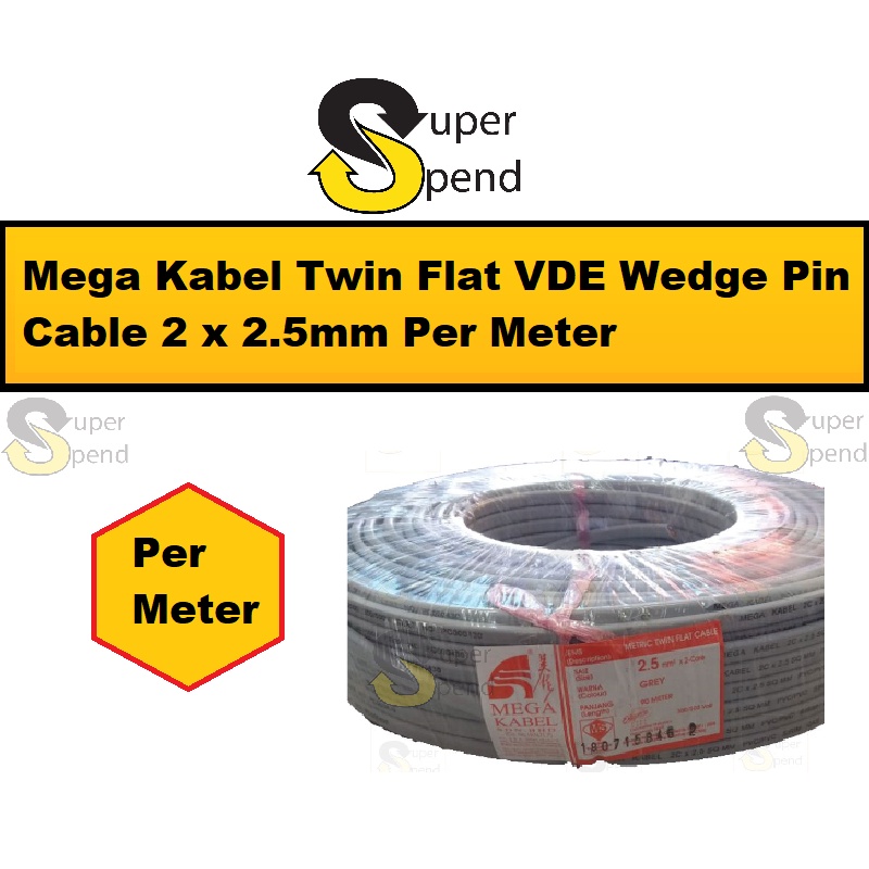 [ ต่อเมตร ] Mega Kabel Twin Flat VDE Wedge Pin Cable 2 x 2.5mm ทองแดงบริสุทธิ์ 100%