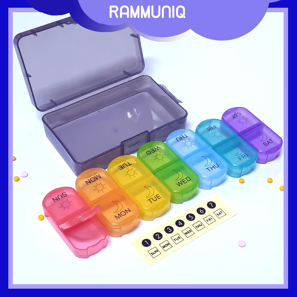 สินค้าใหม่ !!! กล่องใส่ยา กล่องเก็บยา 7 วัน สีดำขนาดกลาง  มีสติ๊กเกอร์แถมให้ในกล่อง