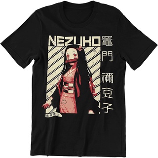 เสื้อยืดโอเวอร์ไซส์เสื้อยืด พิมพ์ลายโปสเตอร์ Demon Slayer Nezuko ลายทางS-3XL