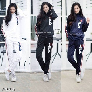 CL1465 Set sport wear  สื้อแจ็คเก็ตตีแถบที่แขน ซิปหน้า กับกางเกงขายาว