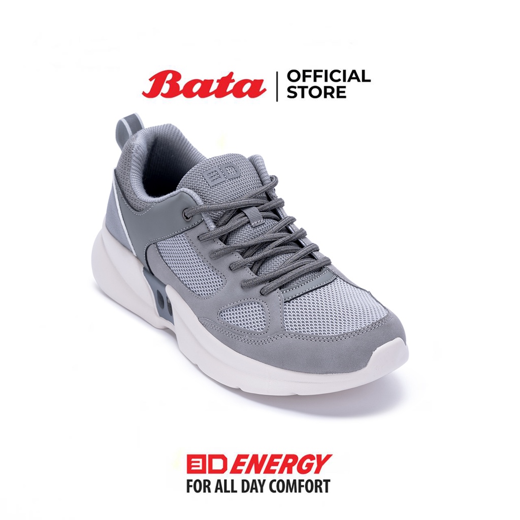 Bata บาจา รองเท้าผ้าใบแบบผูกเชือก สวมใส่ง่าย รองรับน้ำหนักเท้าได้ดี สำหรับผู้ชาย รุ่น 3D Oxygen สีเทา 8292002