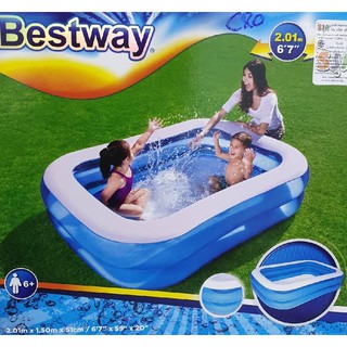 BESTWAY สระว่ายน้ำเป่าลม 2.01 เมตร 2 ชั้น สีฟ้า รุ่นเนืิ้อหนาพิเศษ ขนาดใหญ่ 201X150X51cm