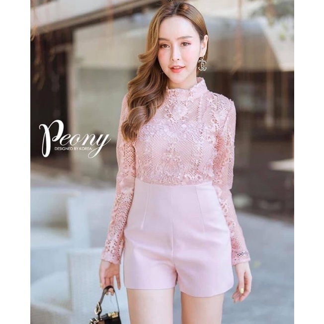 ป้าย Peony จั้มสั้น งานลูกไม้อย่างดี