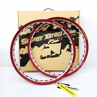 วงล้อ Super Drag Rim 1.20,1.40 ขอบ 17 สีแดง เจาะตา ( ราคาต่อคู่ )