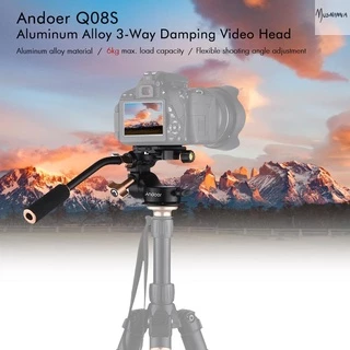 Andoer Q08S หัวหมุนกล้อง อะลูมิเนียมอัลลอย 3 มิติ พร้อมแฮนด์จับ รับน้ำหนัก 6kg รองรับหมุน 360° ถ่ายภาพพาโนรามา ขาจาน จุดยึดสกรูขนาด 1/4 นิ้ว และรูสกรูขนาด 3/8 นิ้ว หมุน 360° หัวกล้อง หัวขาตั้งกล้อง