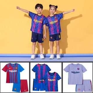 บาร์เซโลน่า ชุดเด็ก อายุ 2-13 ปี เสื้อพร้อมกางเกง Barcelona Home Away 3RD 2021 2022 Kids Football เครื่องแต่งกายเด็ก เสื้อกีฬาแขนสั้นลายทีมฟุตบอล