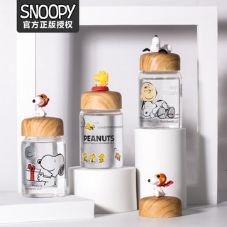 🥛กระบอกน้ำ🥤Snoopyแก้วแบบพกพาสร้างสรรค์โปร่งใสตุ๊กตาแก้วทนความร้อนถ้วยมือ 48CA