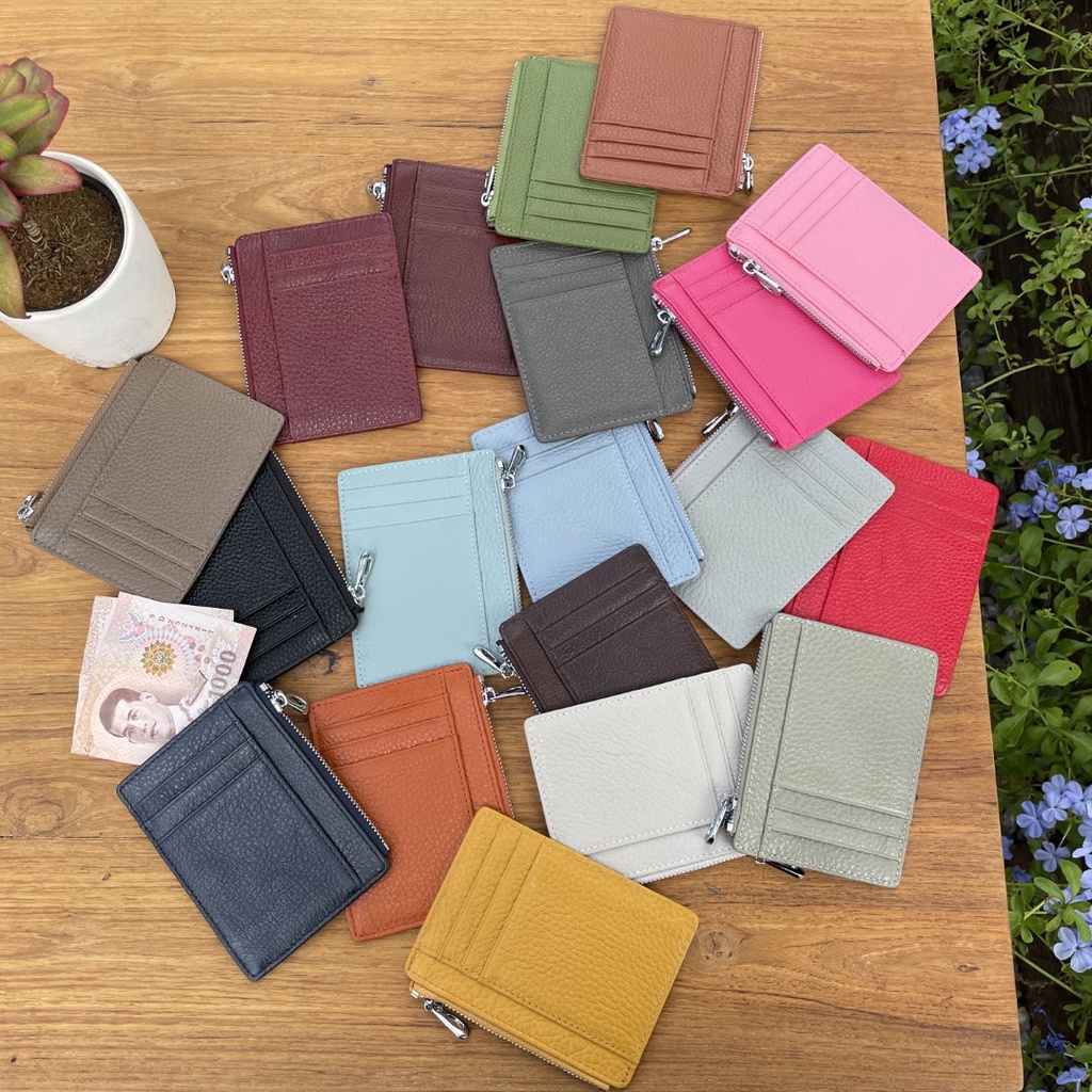 S5-53 (หนังวัวแท้) Card Holder บางเฉียบ 9ช่อง ใส่บัตร ใส่ตังค์ ใส่เหรียญ Silm Wallet