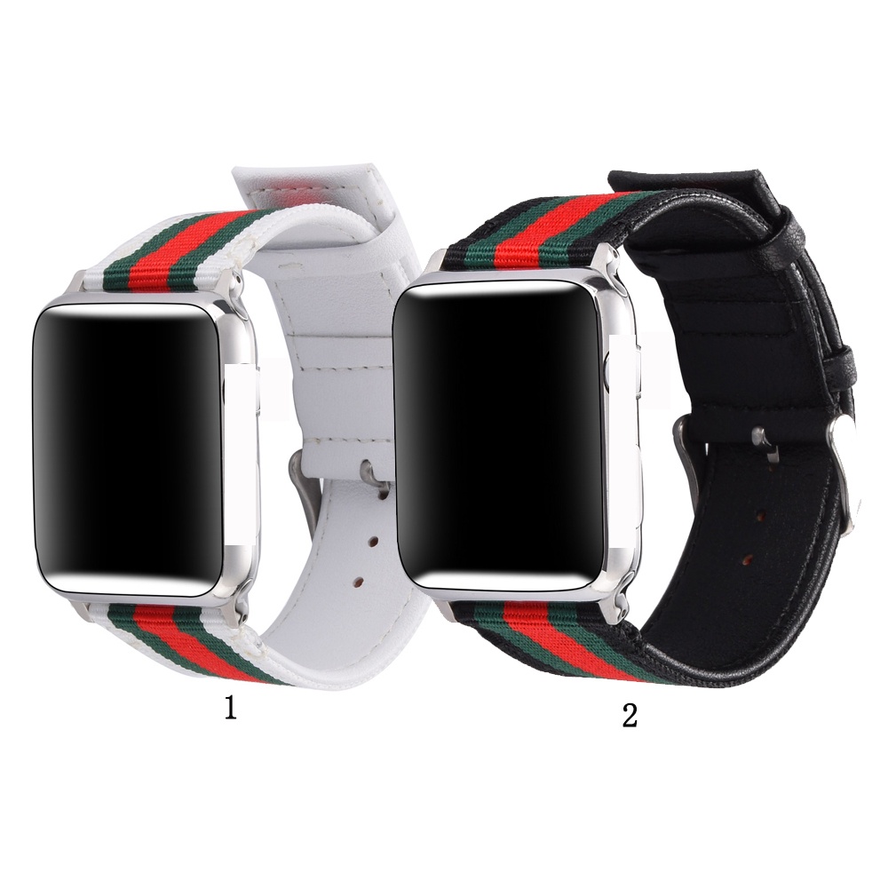 สายนาฬิกาไนลอน พร้อมหนังแท้ 40 มม. 42 มม. 44 มม. สำหรับ Apple Watch Series 6 SE 1 2 3 4 5 38