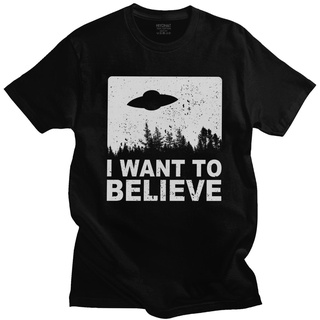 คอลูกเรือเสื้อยืดคอกลมเสื้อยืดแขนสั้น คอกลม ผ้าฝ้าย พิมพ์ลาย The X Files I Want To Believe Alien UFO Area 51 สําหรับผู้ช