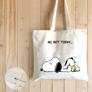 กระเป๋าสะพายไหล่ กระเป๋าช้อปปิ้ง ผ้าแคนวาส พิมพ์ลาย Snoopy น่ารัก มีซิป 3 สี สําหรับผู้หญิง