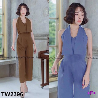 TwinsShopVip💗พร้อมส่ง TW2396 Jumpsuit ทรงไหล่ล้ำคอปก