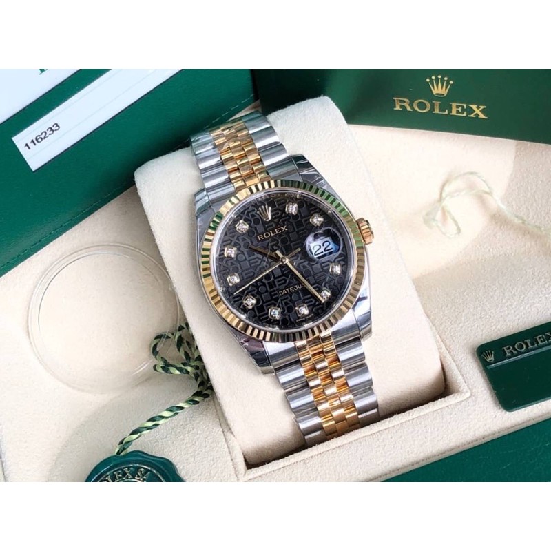 ผ่อน0% Brand New Rolex Datejust 36 Black Jubilee Dial set with 10 Diamonds Stainless Steel Case