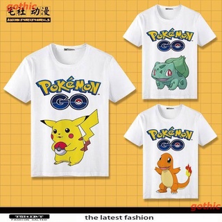 เสื้อยืดลำลอง เสื้อยืดพิมพ์ลายการ์ตูน Doraemon Pokemon Go Pocket Monster Pokemon Pikachu สําหรับผู้ชาย Sports เสื้อขาว