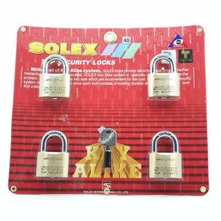 สินค้าราคาพิเศษ!ชุดกุญแจคล้อง สั้น4 SOLEX MACH II-PLUS 40MM ทอง (KEY ALIKE)