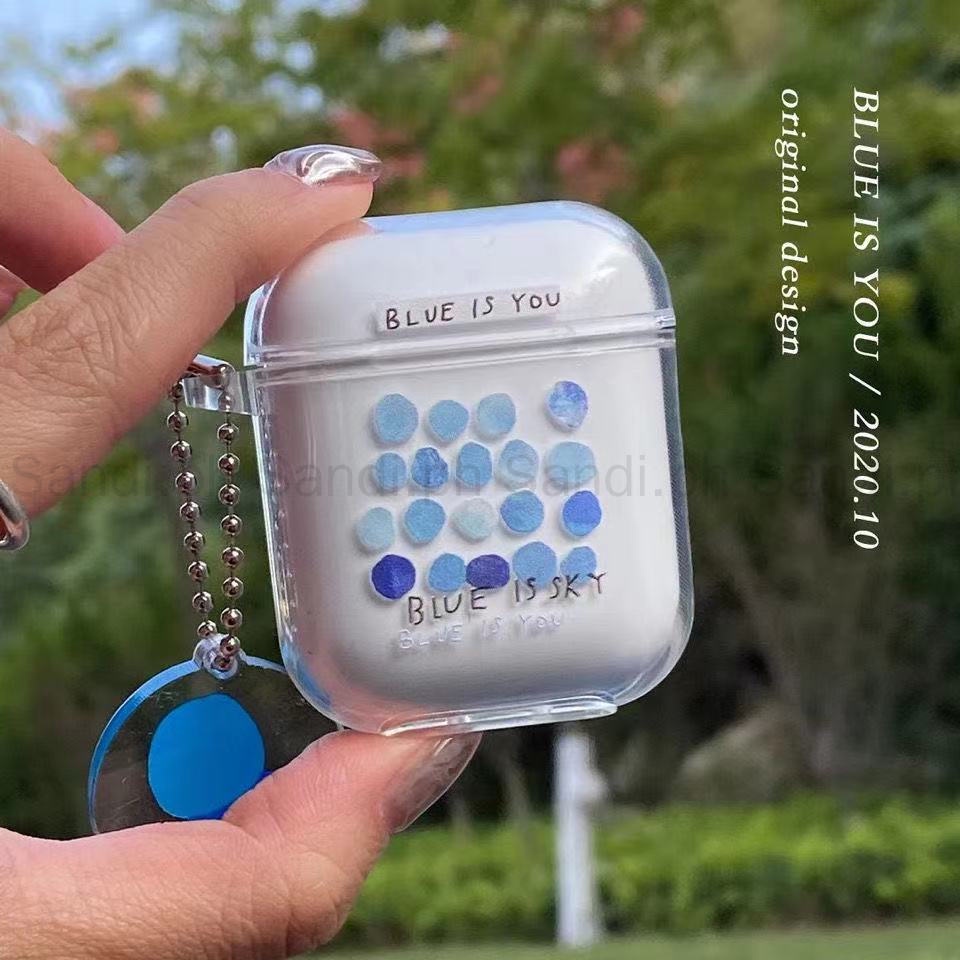 Fresh Sky Blue Wave Point AirPods Case TPU โปร่งใสนุ่ม AirPods 4 1/2/3/Pro Case Drop Protection AirPods 3 Case AirPods 4 Case AirPods Pro2 Case