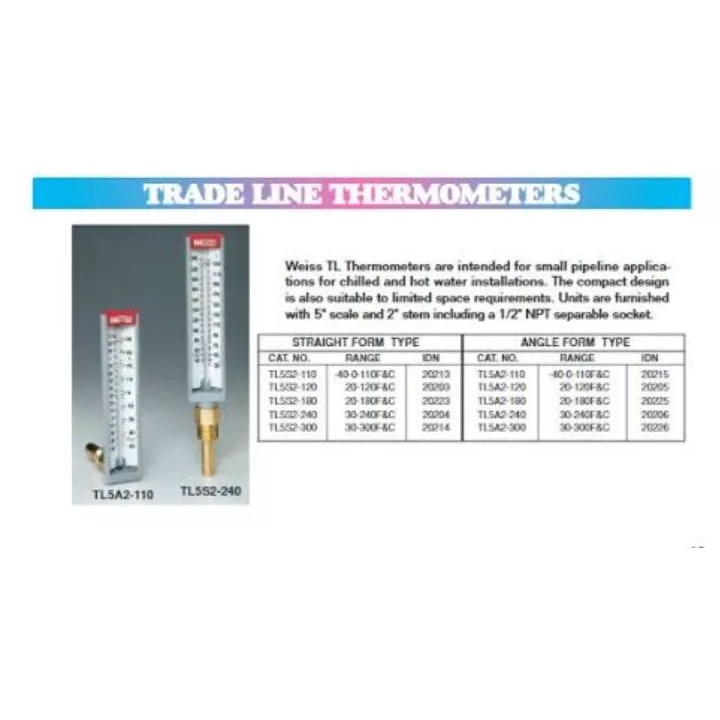 เกจวัดอุณหภูมิ-เทอโมมิเตอร์ Thermometer Weiss TL5A2,TL5S2พร้อมเทอโมเวล