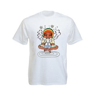 เสื้อยืดราสต้าTee-Shirt Bong Smoking Rastaman เสื้อยืดสีขาว/สีดำ ลาย Rastaman White/Black Tee-Shirt