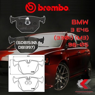 ผ้าเบรคหลัง BREMBO BMW SERIES 3 E46 (330i) (M3) ปี 98-05 (P06044B)