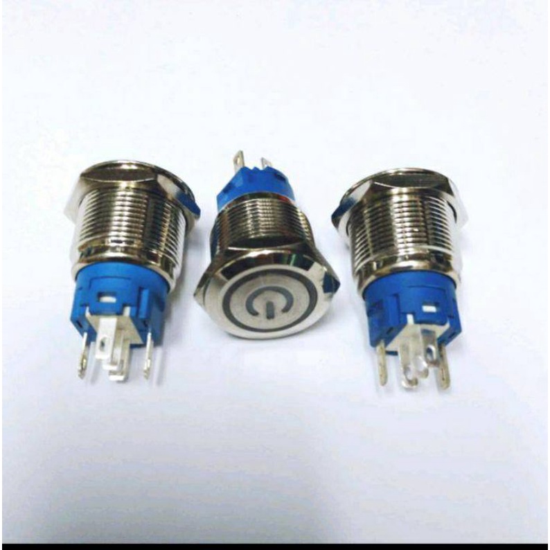 สวิทช์ตัวเหล็ก 24VDC คอ 19mm. ( กดล็อก กดติดกดดับ ) สีขาวไฟ24V ฟวงกลม มีสัญลักษณ์ l