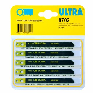 ULTRA ใบเลื่อยจิ๊กซอว์ 5 ใบ สำหรับตัดไม้ พลาสติก รุ่น 8702 ผลิตจากฝรั่งเศษ ใช้กับ MAKITA ใบเลื่อยมากีต้า