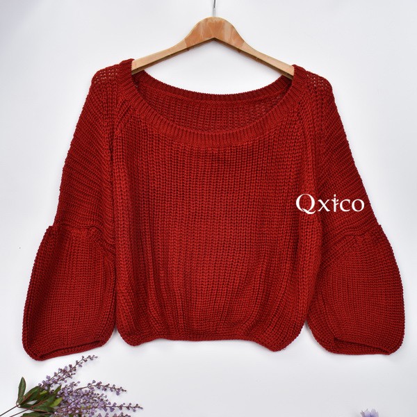 Qxico รุ่น QX1630 [ พร้อมส่ง ] เสื้อครอปแขนยาวสีแดง สวยซุกซน ปนแสบ..แซ่บเบาๆ