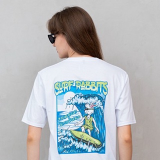 Kaos Putih เสื้อยืดโปโล แขนสั้น พิมพ์ลาย Surf Rabit 4XL สําหรับผู้หญิง พร้อมส่ง