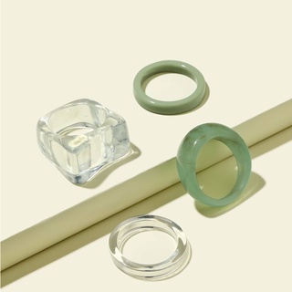 แหวนเซ็ตเขียวเหนี่ยวทรัพย์ 4pcs Green Simple Resin Ring