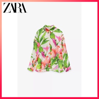 Zara ใหม่ เสื้อเชิ้ตแขนยาว พิมพ์ลายดอกไม้ แฟชั่นฤดูร้อน สําหรับผู้หญิง