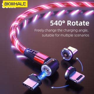 BKWHALWE สายชาร์จแม่เหล็ก LED หมุนได้ 540 องศา Type C / iPhones / Android Micro USB