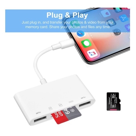 เครื่องอ่านการ์ด USB-C/TF/SD/USB อัพเกรดอะแดปเตอร์ Lightening to USB 5 in 1, อะแดปเตอร์เครื่องอ่านกา