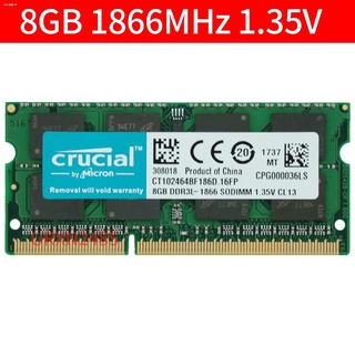 เมมโมรี่การ์ด 8 Gb Ddr 3 L Pc 3 L - 14900 S 1866 Sodimm Cl 13 . 35 V Ram Crucial Ad38