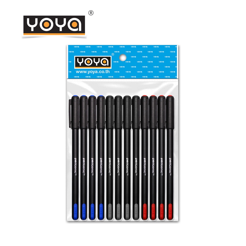 ปากกาลูกลื่น YOYA 0.5 มม หมึกน้ำมัน แพ็ค 12 รุ่น Pentonic-7024 / คละ 3 สี
