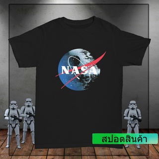 เสื้อยืดลําลอง คอกลม พิมพ์ลายโลโก้ Death Star Nasa Galaxy Far Far Away สีดํา ดีไซน์ใหม่