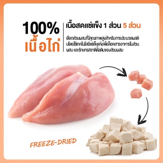 อาหารแมวฟรีซดราย อกไก่ ชิ้นเต๋า ขนาดใหญ่ ขนมฟรีซดราย Freeze-Dried ขนมแมว ขนมสุนัข เนื้อไก่ฟรีซดรายแท้ 100%