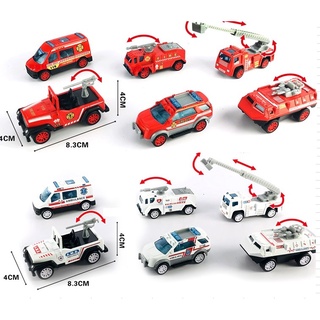 set 2 รถ Alloy scale 1:64 รถดับเพลิง รถวิศวกร มีลานในตัวดึงถอยหลังปล่อยวิ่งได้