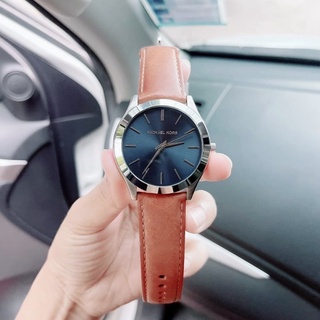 👑ผ่อน0%~แท้100%👑MK8508 Slim Runway Blue Dial Brown Leather Mens Watch นาฬิกาข้อมือ MK
