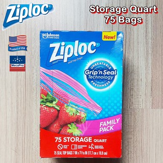 Ziploc® Storage Quart 75 Bags ถุงเก็บอาหาร ถุงอเนกประสงค์ Gripn Seal Technology