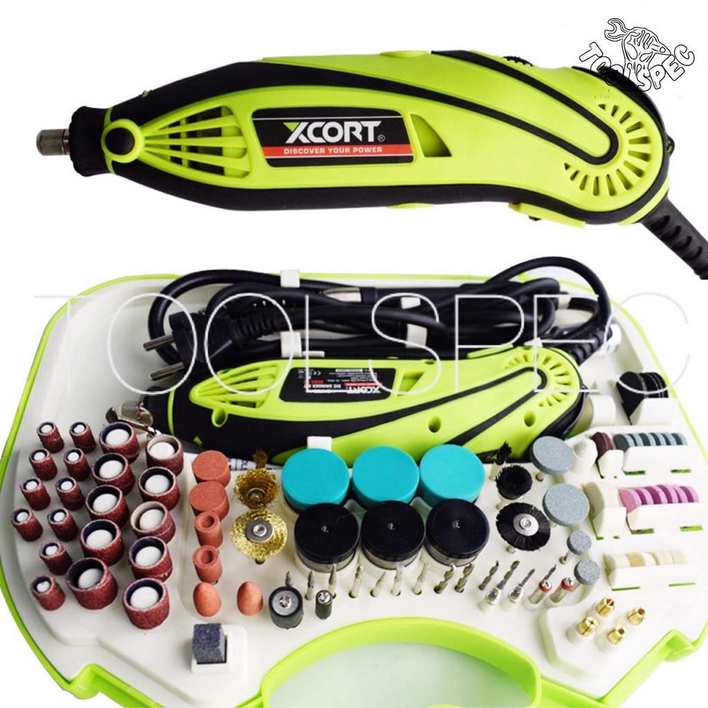 XCORTเครื่องเจียร์สายอ่อน เจียร์มินิ อเนกประสงค์ 135 วัตต์ ปรับระดับความเร็วได้ พร้อมดอกและอุปกรณ์เสริม 211 ชิ้น