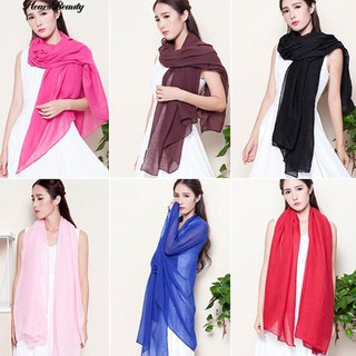 ☺♡ ผ้าลินินยาวผู้หญิงผ้าลินินผ้าพันคอสีทึบ Steal Pashmina