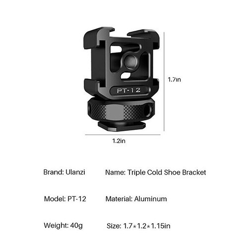 Ulanzi PT-12 Triple Cold Shoe Mount ตัวจับอลูมิเนียม 3ทาง ต่อกับกล้อง ไม้เซลฟี่ , ขาตั้ง , ขาตั้งกล้อง