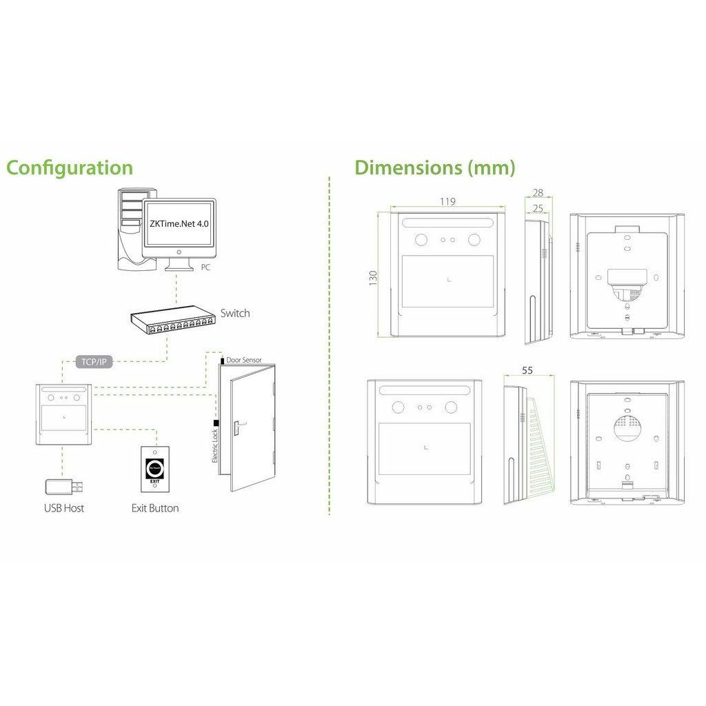 ZKTeco EFace10-WiFi เครื่องสแกนใบหน้ารุ่นใหม่ Visible Light สแกนใบหน้าโดยไม่ต้องเข้าใกล้ ไม่ต้องก้มหน้า เปิดประตูได้