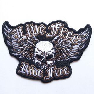 ตัวรีดติดเสื้อขนาด 4.5*3 นิ้ว Flying Skull with wing MC Club LIVE FREE RIDE FREE HARLEY DAVIDSON SKULL WING LIVE TO RIDE