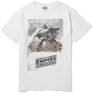 ย้อนยุคเสื้อยืดคอกลม ผ้าฝ้าย พิมพ์ลายโปสเตอร์ Star Wars Empire Strikes Back Ecru Slub สไตล์คลาสสิก แฟชั่นสําหรับผู้ชายS-